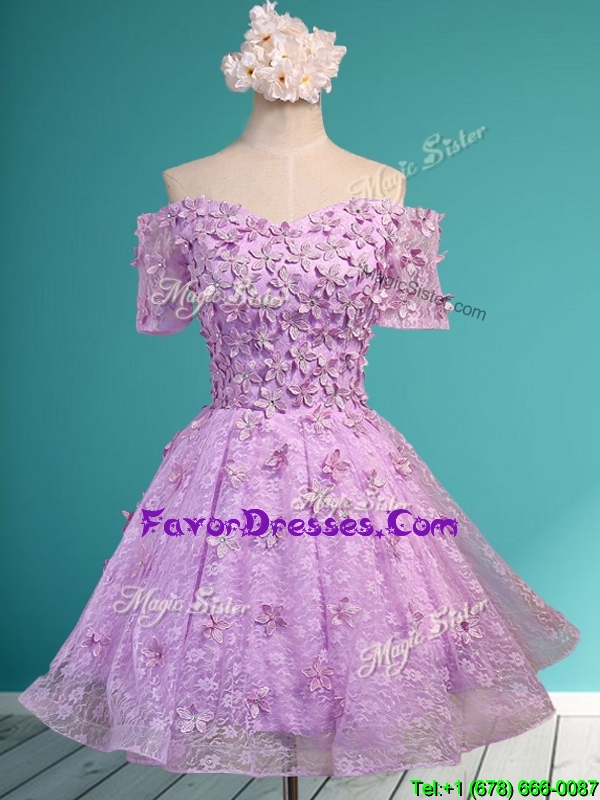 Latest Off the Shoulder Lilac Prom Dresses with Appliques and Beading