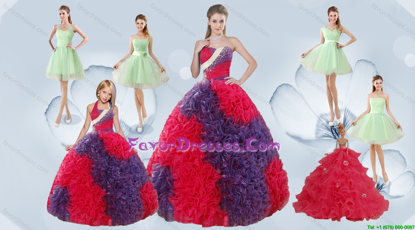 Elegant Ruffles Multi Color Quinceanera Dress and Apple Green Short Prom Dresses and Multi Color Halter Top Litter Girl Dress