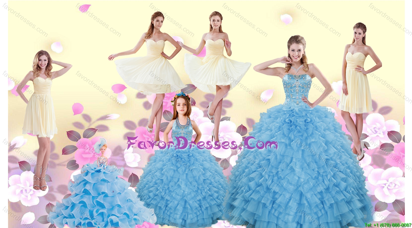 Beading Floor Length Quinceanera Dress and Champagne Short Prom Dresses and Ruffles Halter Top Pageant Dresses for Little Girl