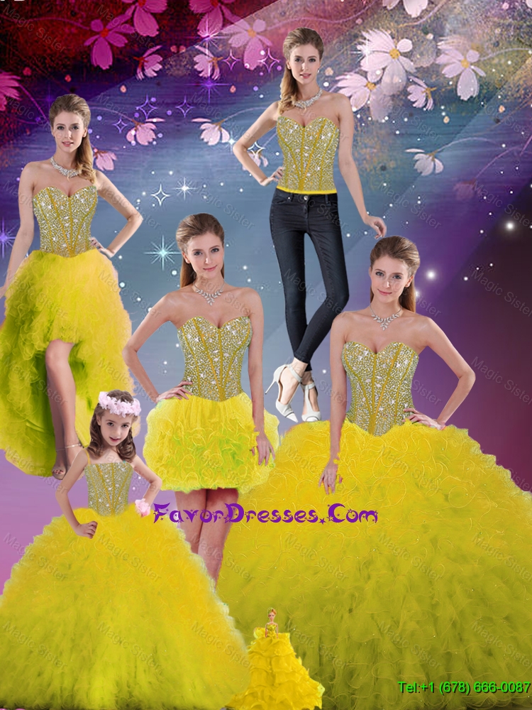 Impression Sweetheart Yellow Modest Quinceanera Dresses with Beading and Ruffles