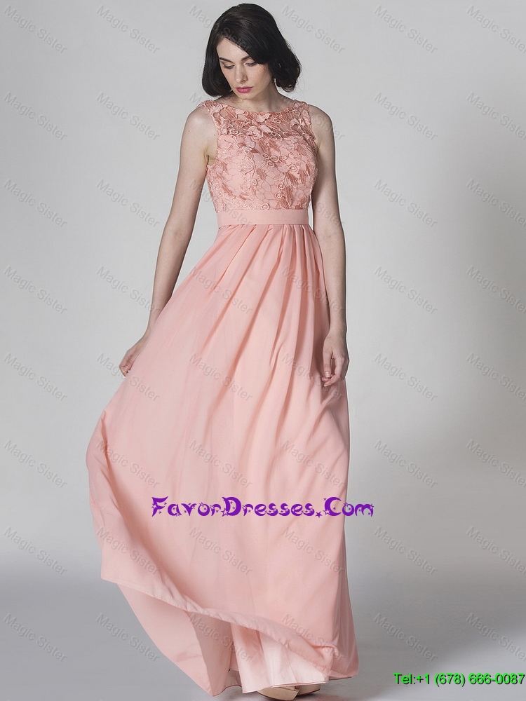 New Style Scoop Pink Prom Dresses in Lace