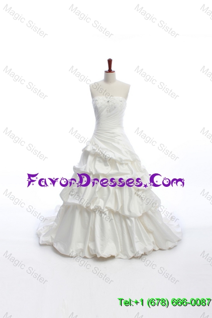 Cheap Elegant A Line Strapless Wedding Dresses with Pick Ups for 2015