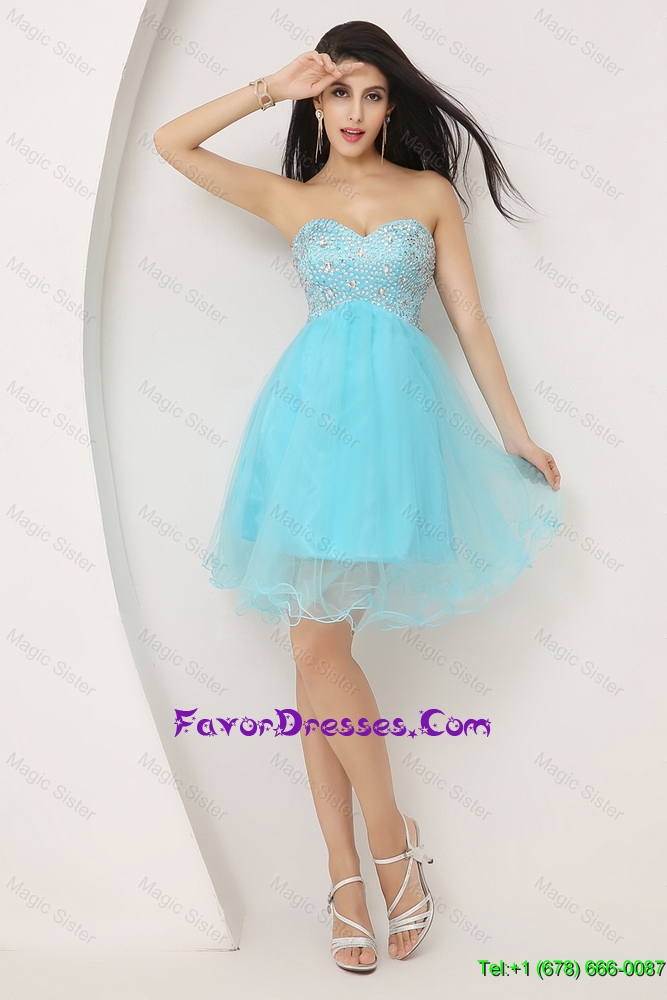 Beautiful Beaded Sweetheart Short Prom Gowns in Aqua Blue