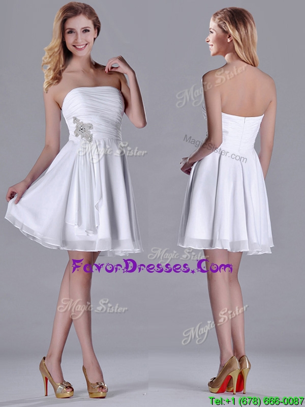 2016 Elegant Empire Strapless Beaded White Bridesmaid Dress in Chiffon