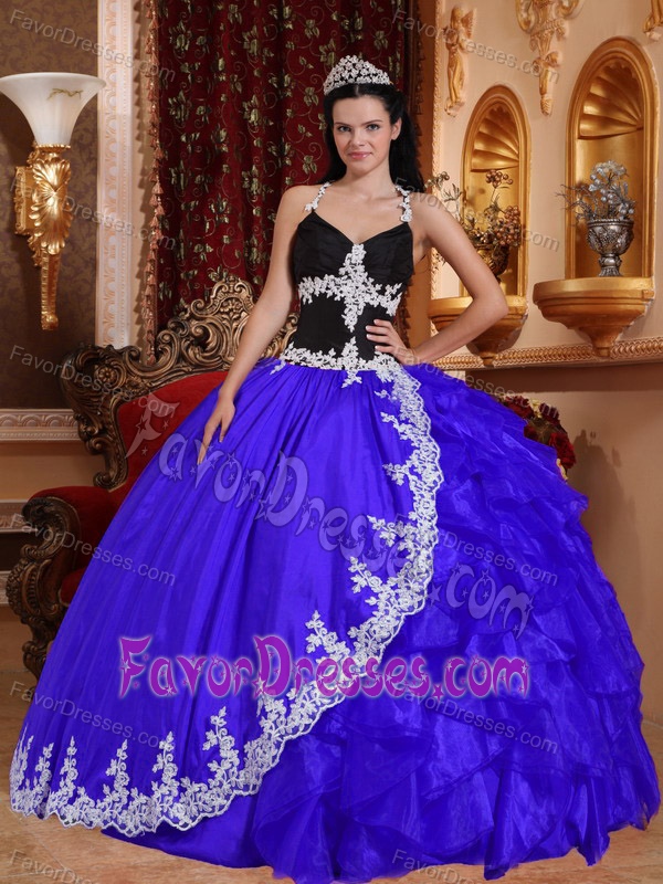 Special Blue and Black Quinceanera Gown Dresses in Taffeta and Organza