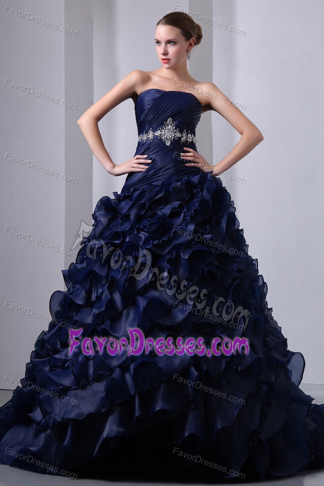 Best Navy Blue Quinceanera Gowns Dress in Taffeta and Organza