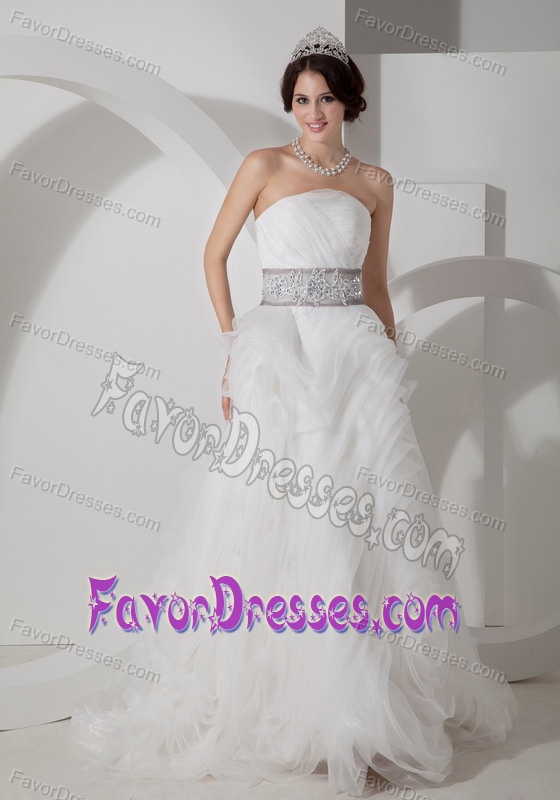 Ruched Strapless Organza Wedding Dresses with Beading and Ruffles