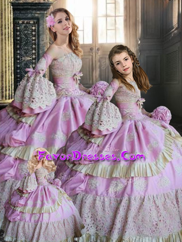  Strapless Long Sleeves Lace Up Sweet 16 Dress Multi-color Taffeta
