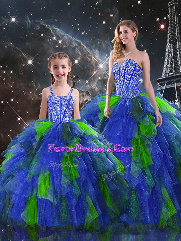 Delicate Organza Sleeveless Floor Length Sweet 16 Quinceanera Dress and Beading and Ruffles