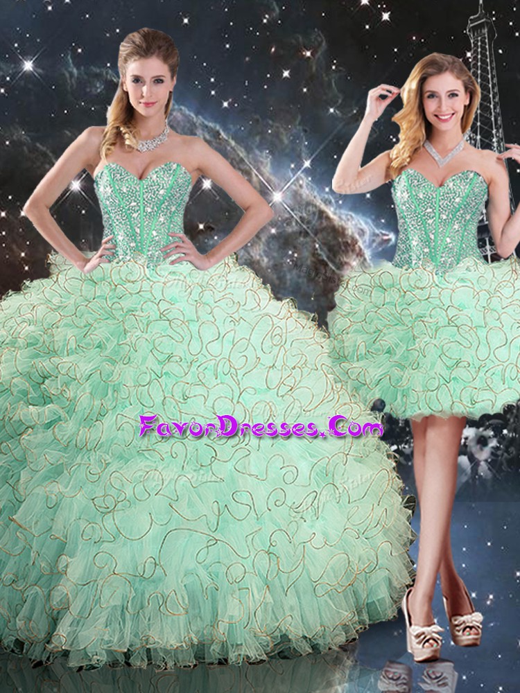 Modern Apple Green Quinceanera Dress Military Ball and Sweet 16 and Quinceanera with Beading and Ruffles Sweetheart Sleeveless Lace Up