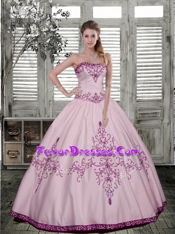 Custom Designed Multi-color Ball Gowns Taffeta Strapless Sleeveless Embroidery Floor Length Lace Up Sweet 16 Dress