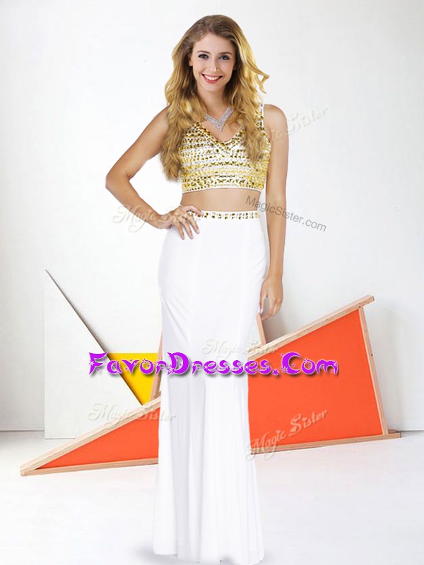 Cheap Chiffon Sleeveless Floor Length Prom Gown and Beading