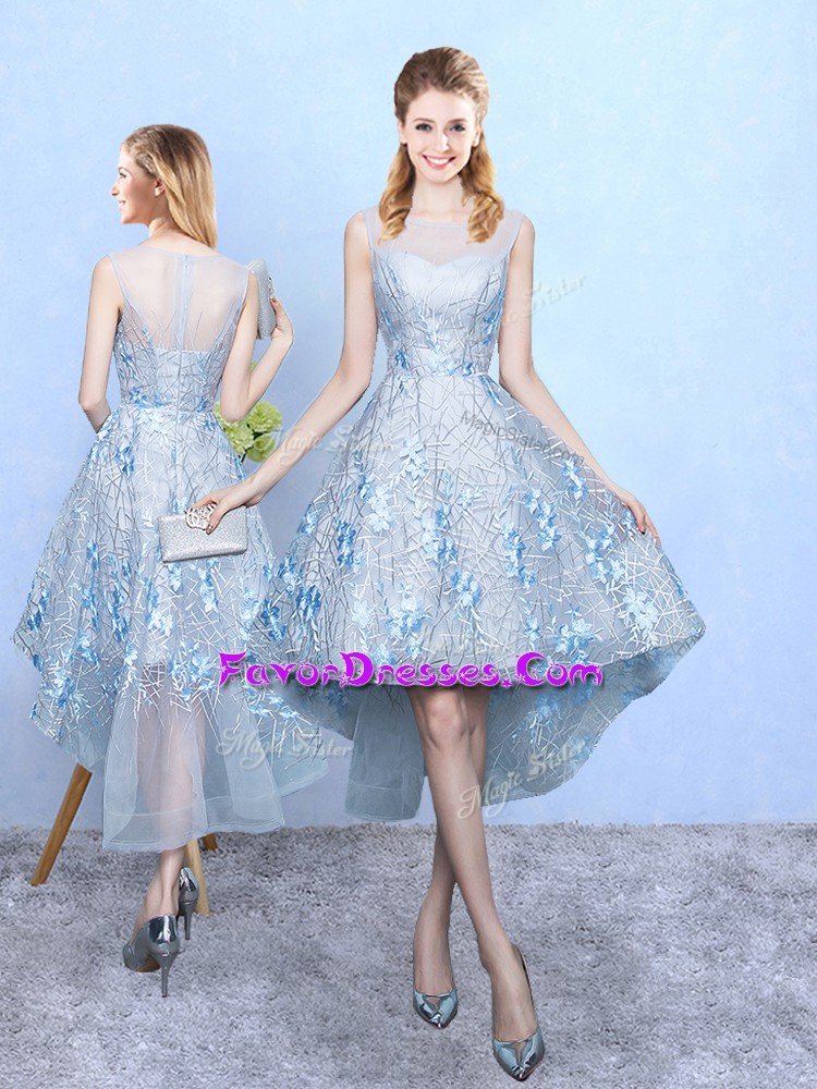 High Low A-line Sleeveless Light Blue Bridesmaid Dress Zipper