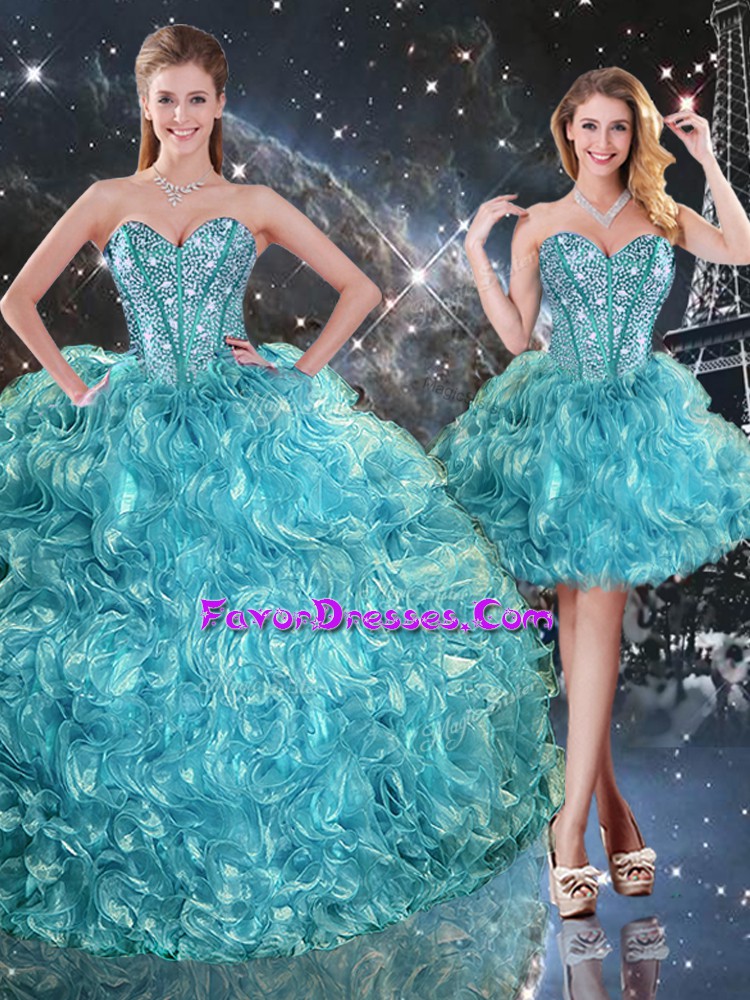  Sweetheart Sleeveless Organza Quinceanera Gowns Beading and Ruffles Lace Up