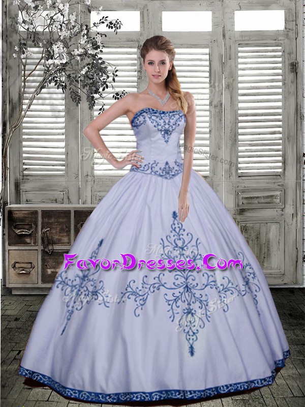 Glamorous Multi-color Ball Gown Prom Dress Military Ball and Sweet 16 and Quinceanera with Embroidery Strapless Sleeveless Lace Up