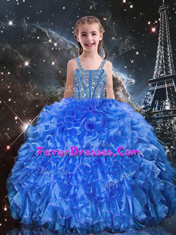  Organza Sleeveless Floor Length Pageant Dress for Teens and Beading and Ruffles