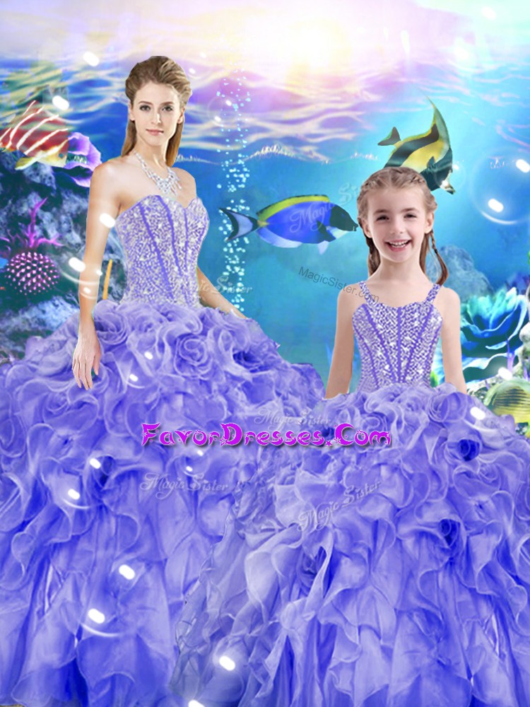 Fashion Lavender Sweet 16 Dress Military Ball and Sweet 16 and Quinceanera with Beading and Ruffles Sweetheart Sleeveless Lace Up