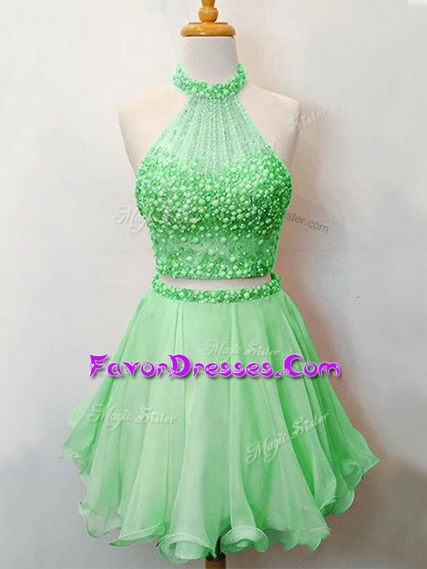  Beading Court Dresses for Sweet 16 Green Lace Up Sleeveless Knee Length