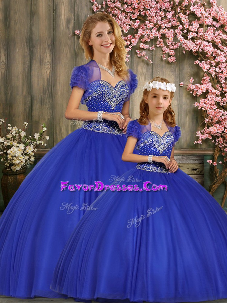  Sweetheart Sleeveless Ball Gown Prom Dress Floor Length Beading Royal Blue Taffeta
