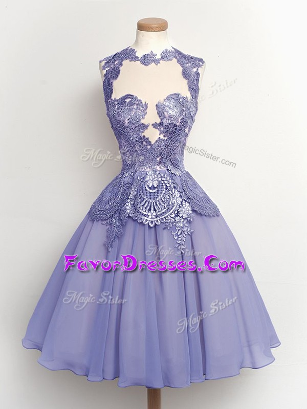  Knee Length A-line Sleeveless Lilac Quinceanera Court Dresses Lace Up