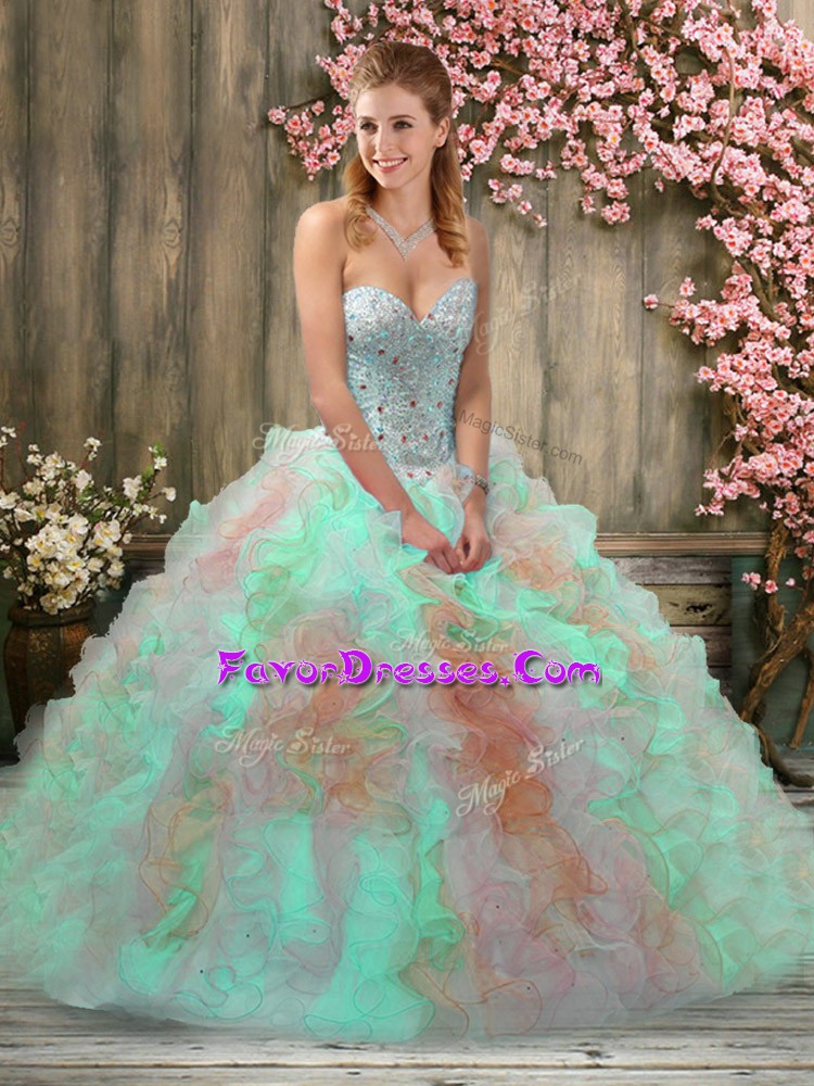 Extravagant Organza Sleeveless Floor Length Quinceanera Gowns and Beading and Ruffles