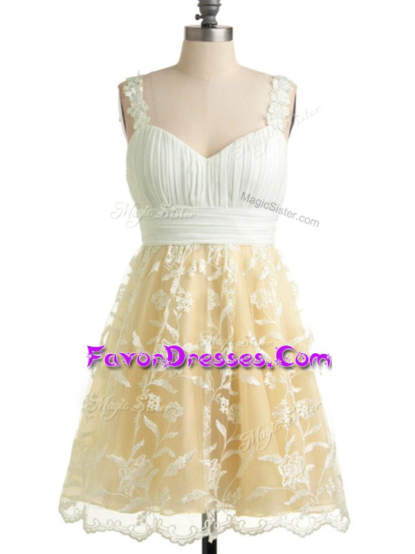 New Arrival Champagne Bridesmaid Gown Prom and Party and Wedding Party with Lace Straps Sleeveless Lace Up