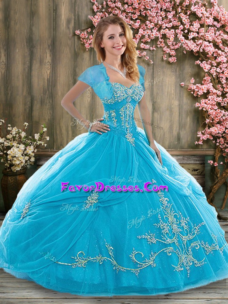 Gorgeous Ball Gowns Quinceanera Dress Baby Blue Sweetheart Tulle Sleeveless Floor Length Lace Up