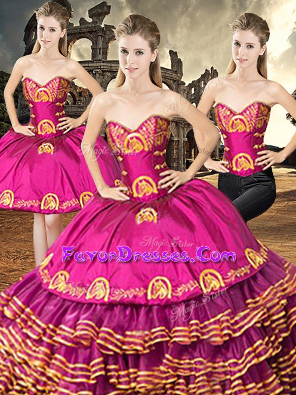 Pretty Floor Length Fuchsia Quinceanera Gowns Sweetheart Sleeveless Lace Up