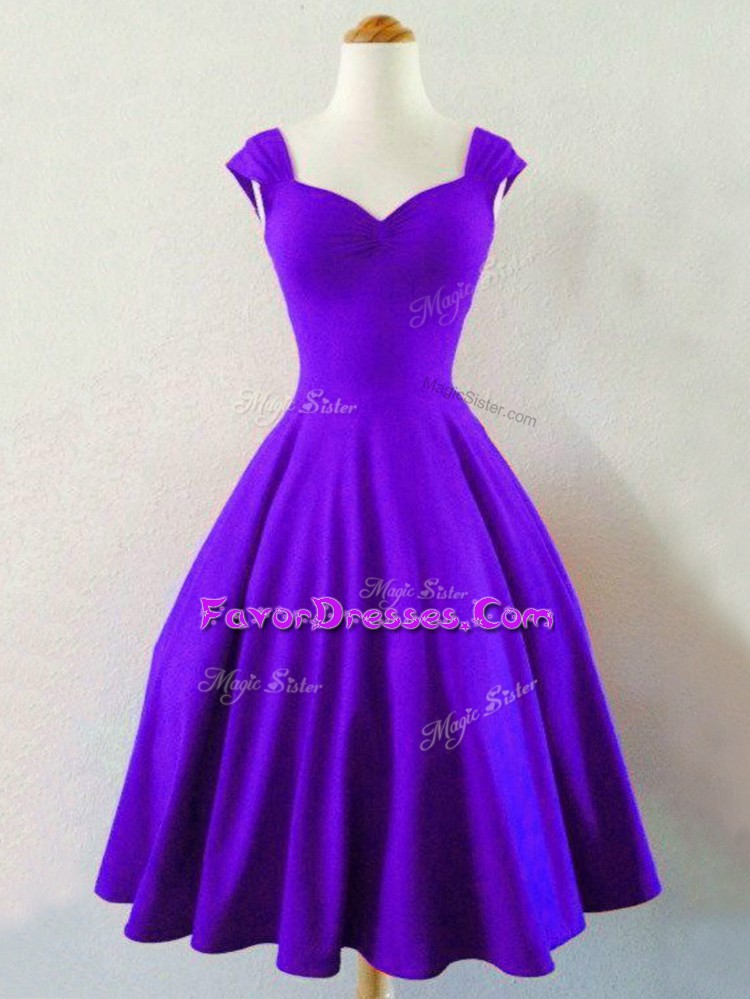  Purple Straps Neckline Ruching Vestidos de Damas Sleeveless Lace Up