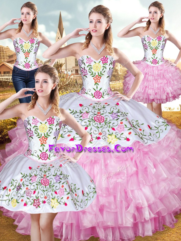 Exquisite Organza and Taffeta Sleeveless Floor Length Sweet 16 Dresses and Embroidery and Ruffled Layers