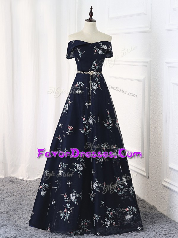 Admirable Printed Sleeveless Floor Length Prom Gown and Beading and Belt