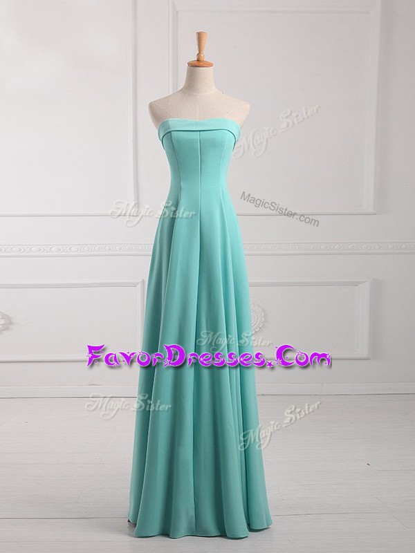  Floor Length Lace Up Quinceanera Court of Honor Dress Aqua Blue for Prom and Party with Ruching