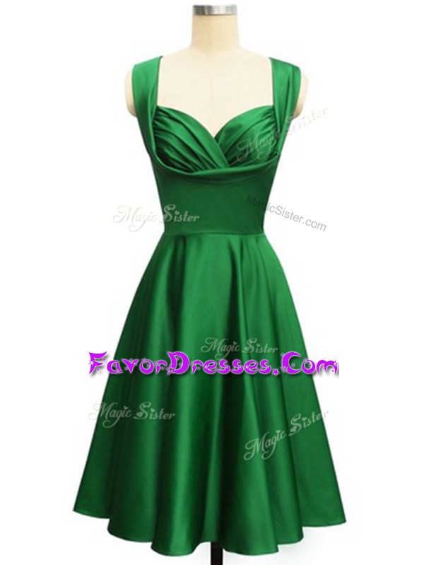  Dark Green Lace Up Court Dresses for Sweet 16 Ruching Sleeveless Knee Length