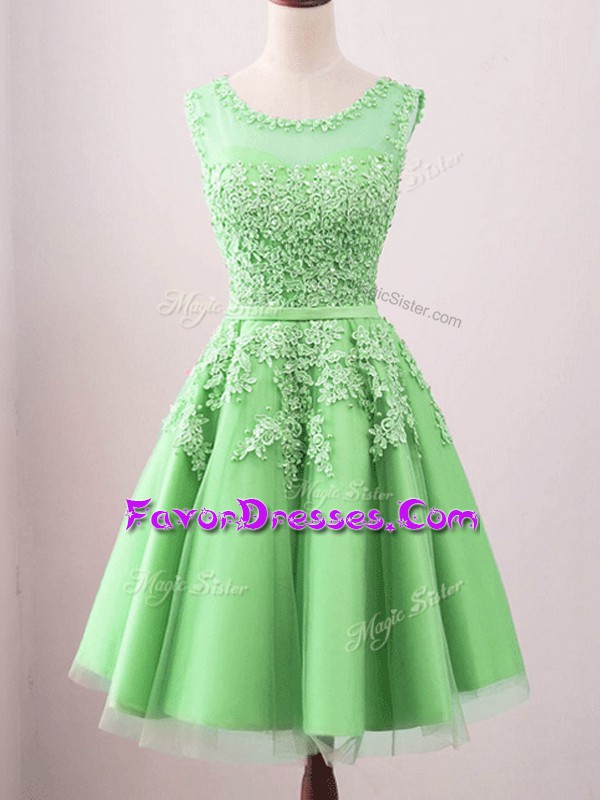 Cheap Green Lace Up Scoop Lace Bridesmaid Dresses Tulle Sleeveless