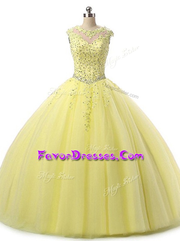 Sleeveless Lace Up Floor Length Beading and Lace Ball Gown Prom Dress