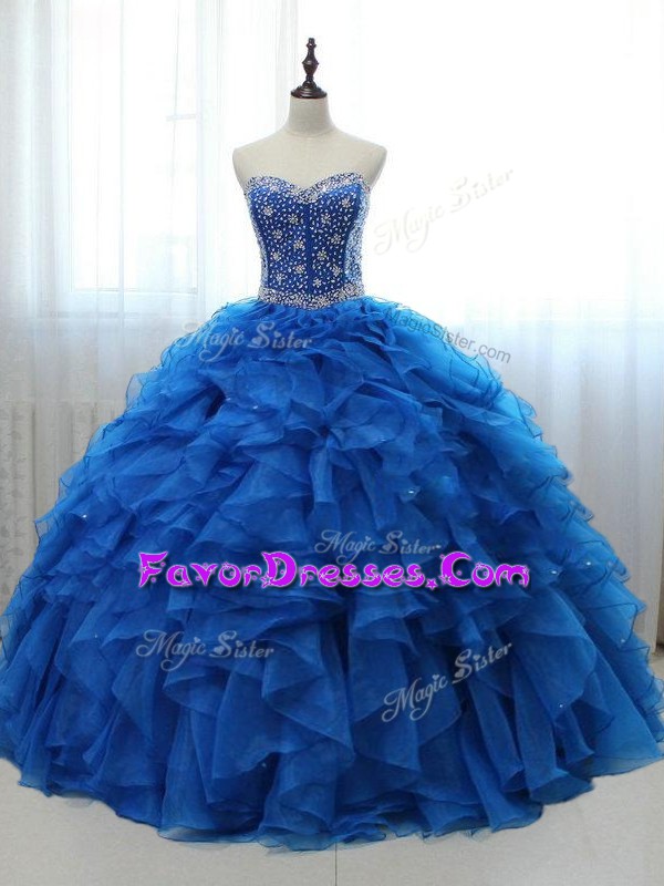  Floor Length Ball Gowns Sleeveless Royal Blue Vestidos de Quinceanera Lace Up