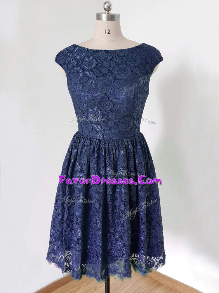 Smart Royal Blue Cap Sleeves Lace Lace Up Damas Dress for Prom and Party and Wedding Party