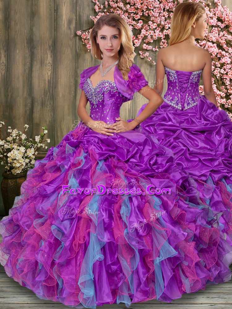  Multi-color Sleeveless Organza and Taffeta Lace Up Ball Gown Prom Dress for Military Ball and Sweet 16 and Quinceanera
