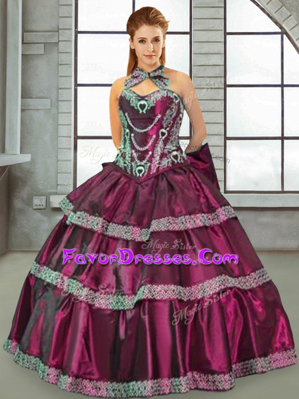 Custom Designed Sleeveless Taffeta Lace Up 15 Quinceanera Dress in Fuchsia with Beading and Ruffles