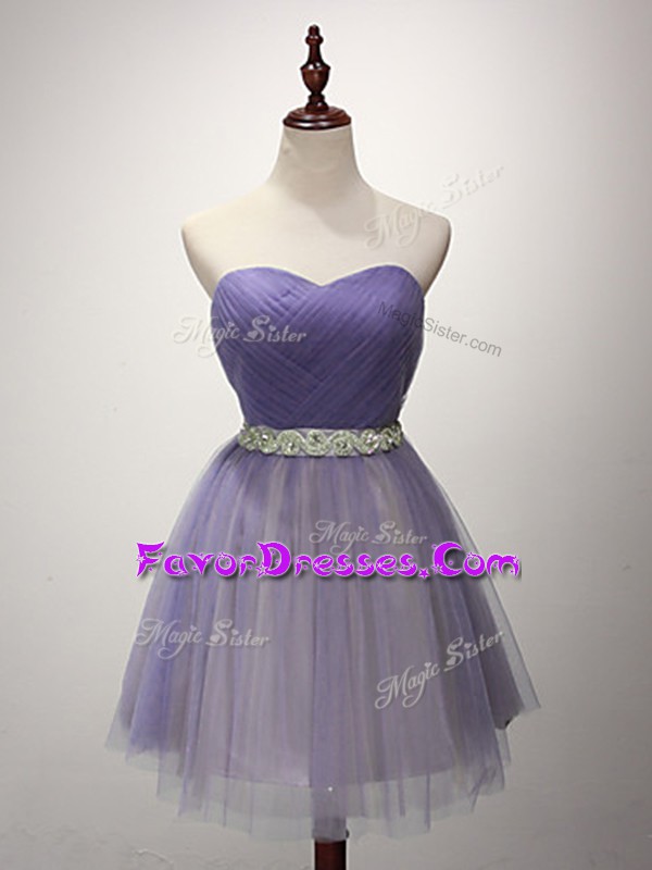 Decent A-line Wedding Guest Dresses Lavender Sweetheart Tulle Sleeveless Mini Length Lace Up