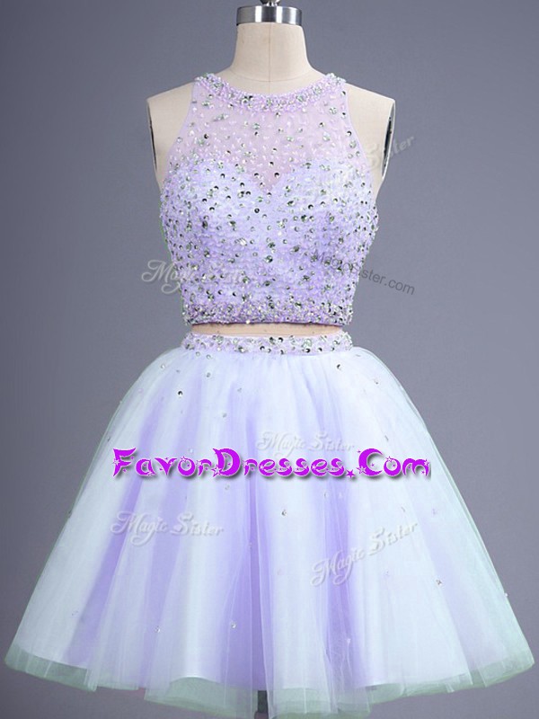  Lavender Sleeveless Tulle Lace Up Wedding Party Dress for Prom and Party and Wedding Party