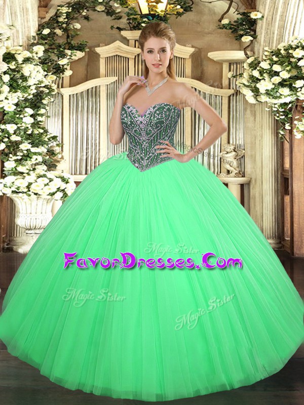  Green Sweetheart Neckline Beading Quinceanera Dresses Sleeveless Lace Up