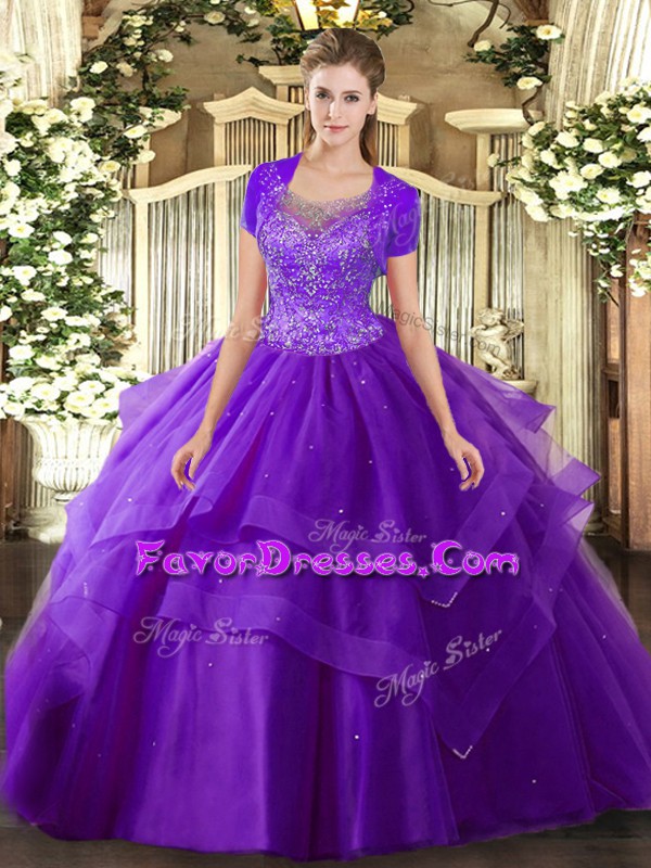 Extravagant Tulle Sleeveless Floor Length Sweet 16 Dress and Beading and Ruffles