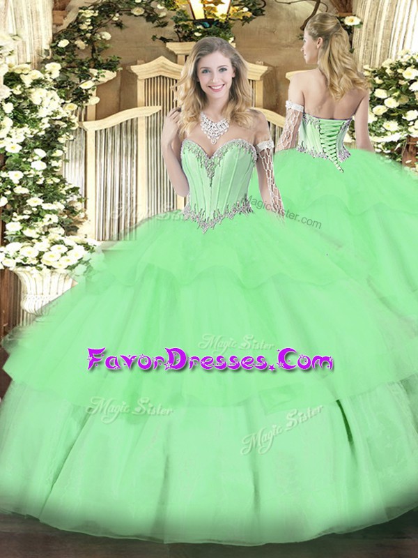 Wonderful Ball Gowns Quinceanera Gown Apple Green Sweetheart Tulle Sleeveless Floor Length Lace Up