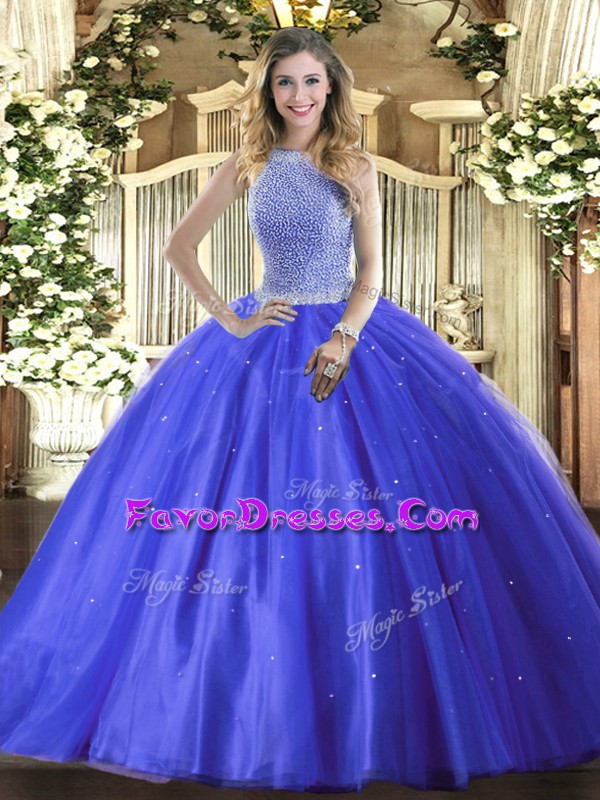 Romantic Floor Length Ball Gowns Sleeveless Blue Sweet 16 Quinceanera Dress Lace Up