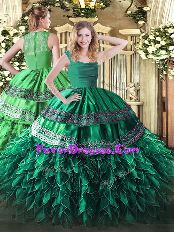 Excellent Floor Length Ball Gowns Sleeveless Dark Green Sweet 16 Dress Zipper