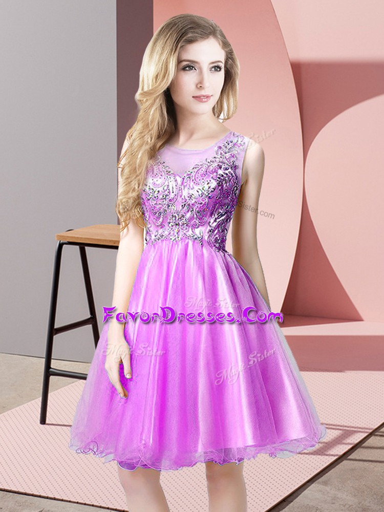 Perfect Lilac Zipper Scoop Beading Homecoming Dress Tulle Sleeveless