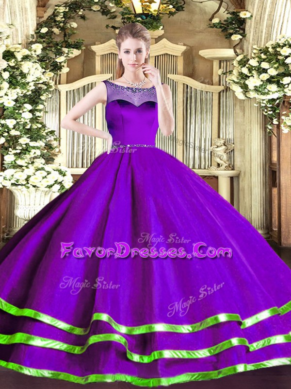  Floor Length Ball Gowns Sleeveless Purple Sweet 16 Quinceanera Dress Zipper