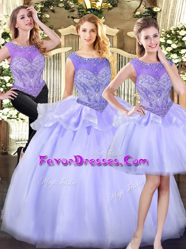  Lavender Sleeveless Floor Length Beading Zipper 15 Quinceanera Dress