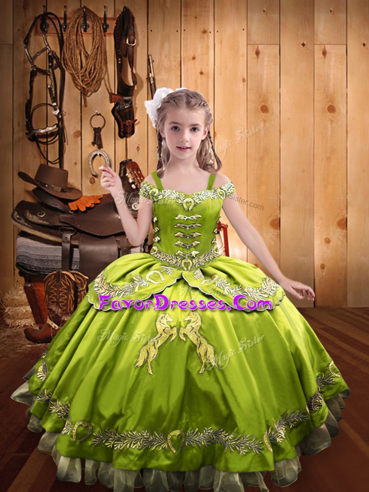  Yellow Green Lace Up Little Girl Pageant Gowns Beading and Embroidery Sleeveless Floor Length